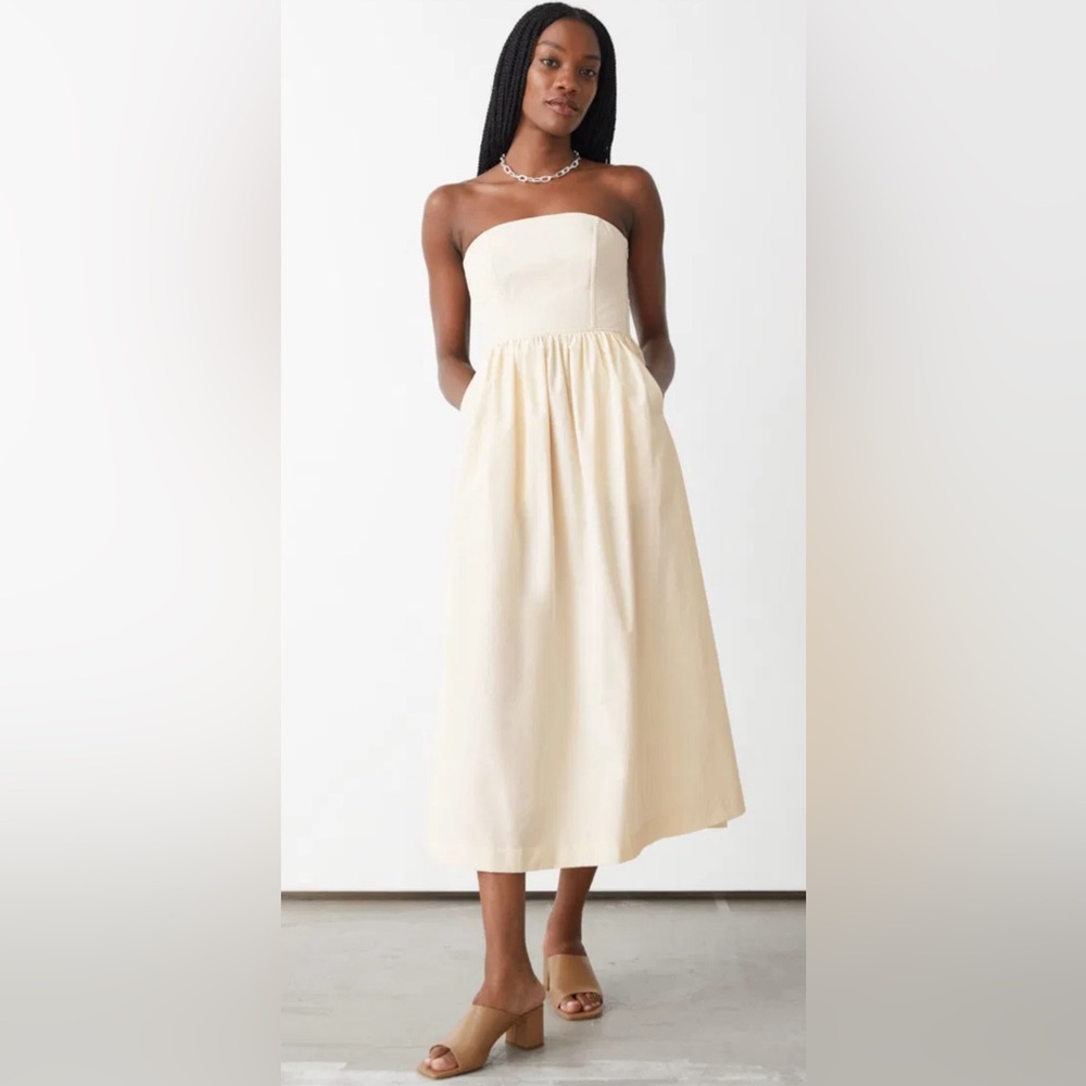 & Other Stories Voluminous Bandeau Midi Dress, Cream